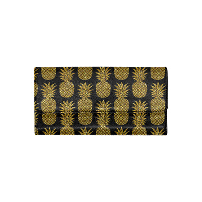 Gold Pineapple Pattern Print Design PP011 Women's Trifold Wallet