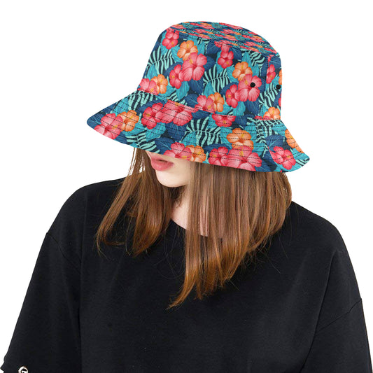 Red Hibiscus Pattern Print Design HB02 Unisex Bucket Hat