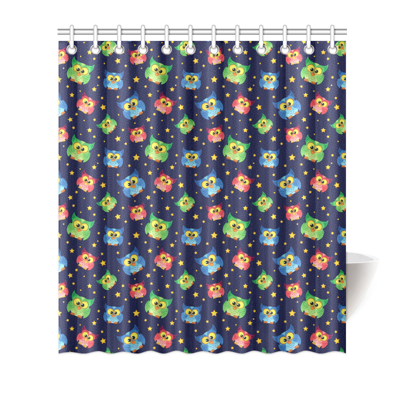 Owl with Star Themed Design Print Shower Curtain