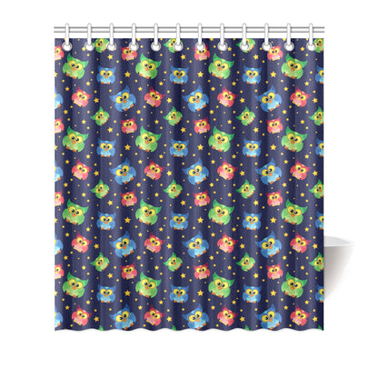 Owl with Star Themed Design Print Shower Curtain