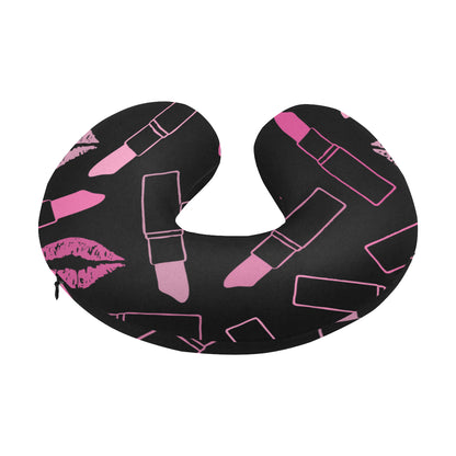 Lipstick Pink Pattern Print Design 01 U-Shaped Travel Neck Pillow