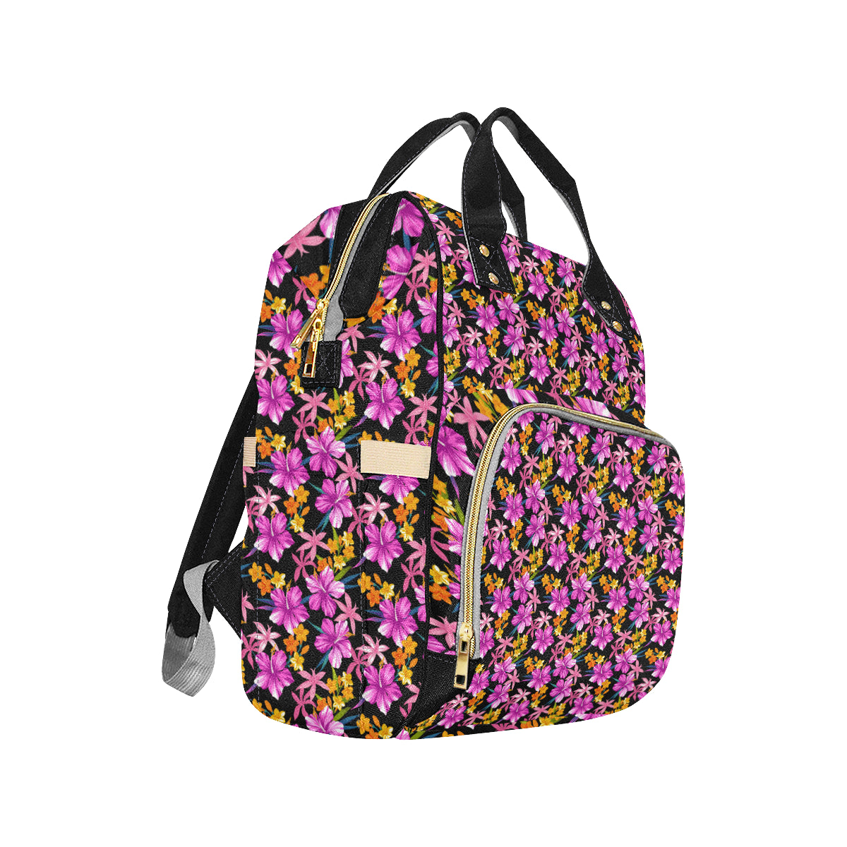 Tropical Folower Pink Hibiscus Print Diaper Bag Backpack