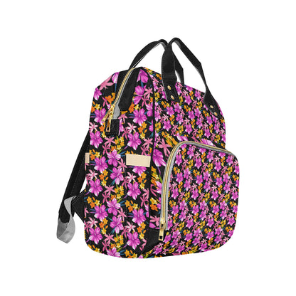 Tropical Folower Pink Hibiscus Print Diaper Bag Backpack