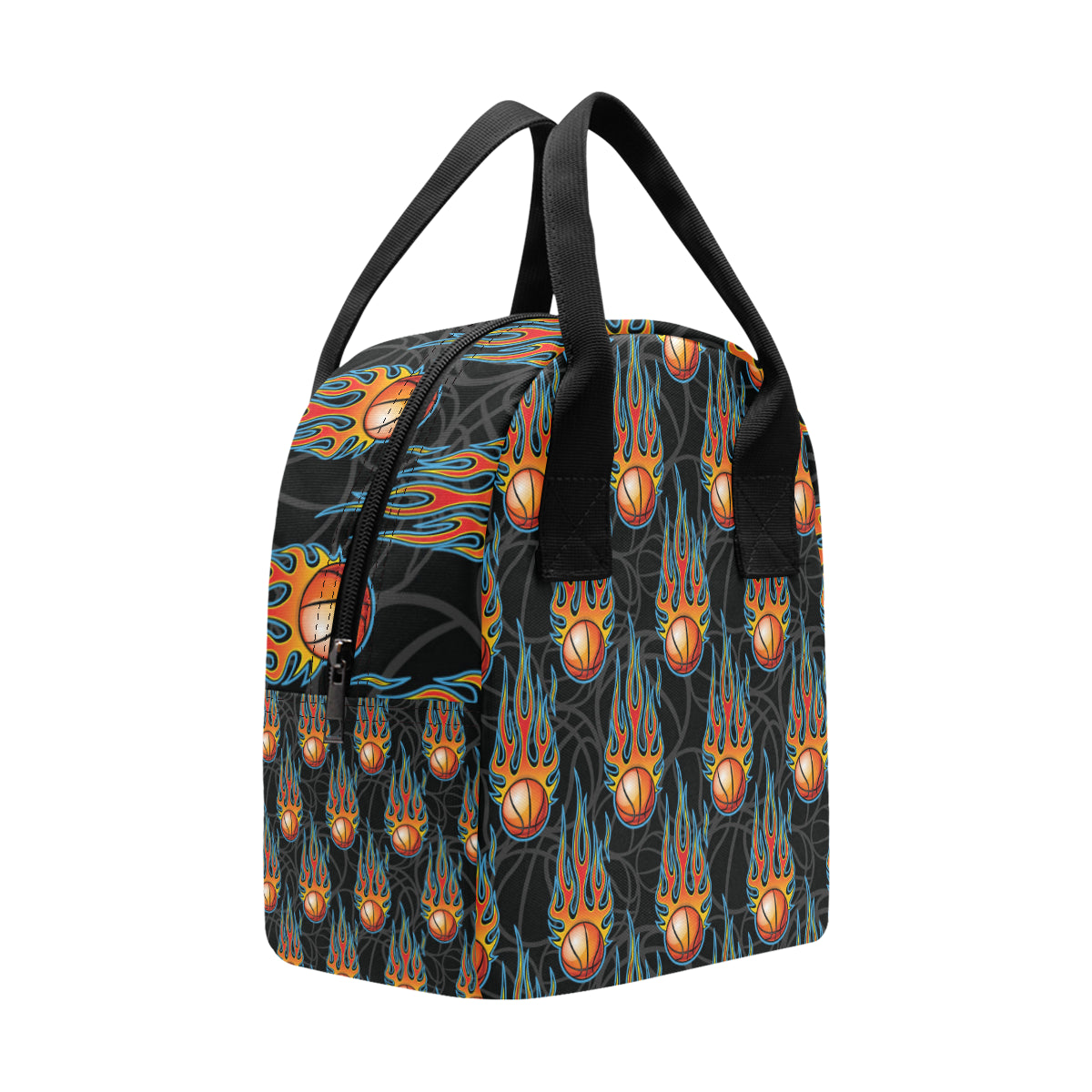 Basketball Fire Print Pattern Insulated Lunch Bag
