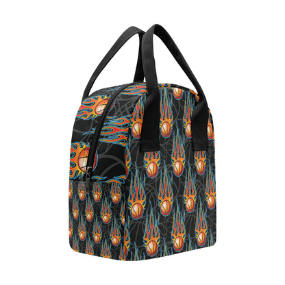 Basketball Fire Print Pattern Insulated Lunch Bag