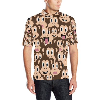 Emoji Monkey Print Pattern Men Polo Shirt