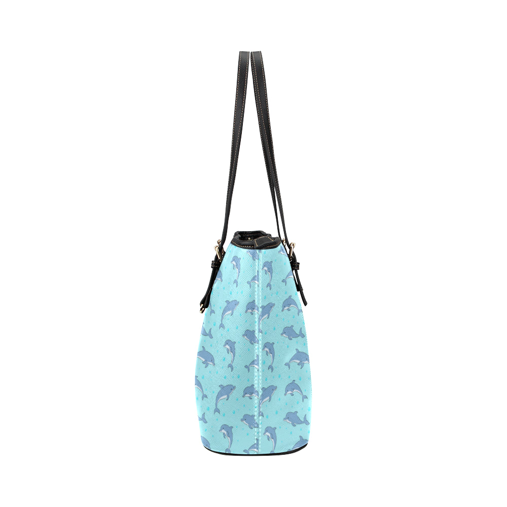 Dolphin Baby Cute Print Pattern Leather Tote Bag