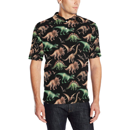 Dinosaur Print Pattern Men Polo Shirt