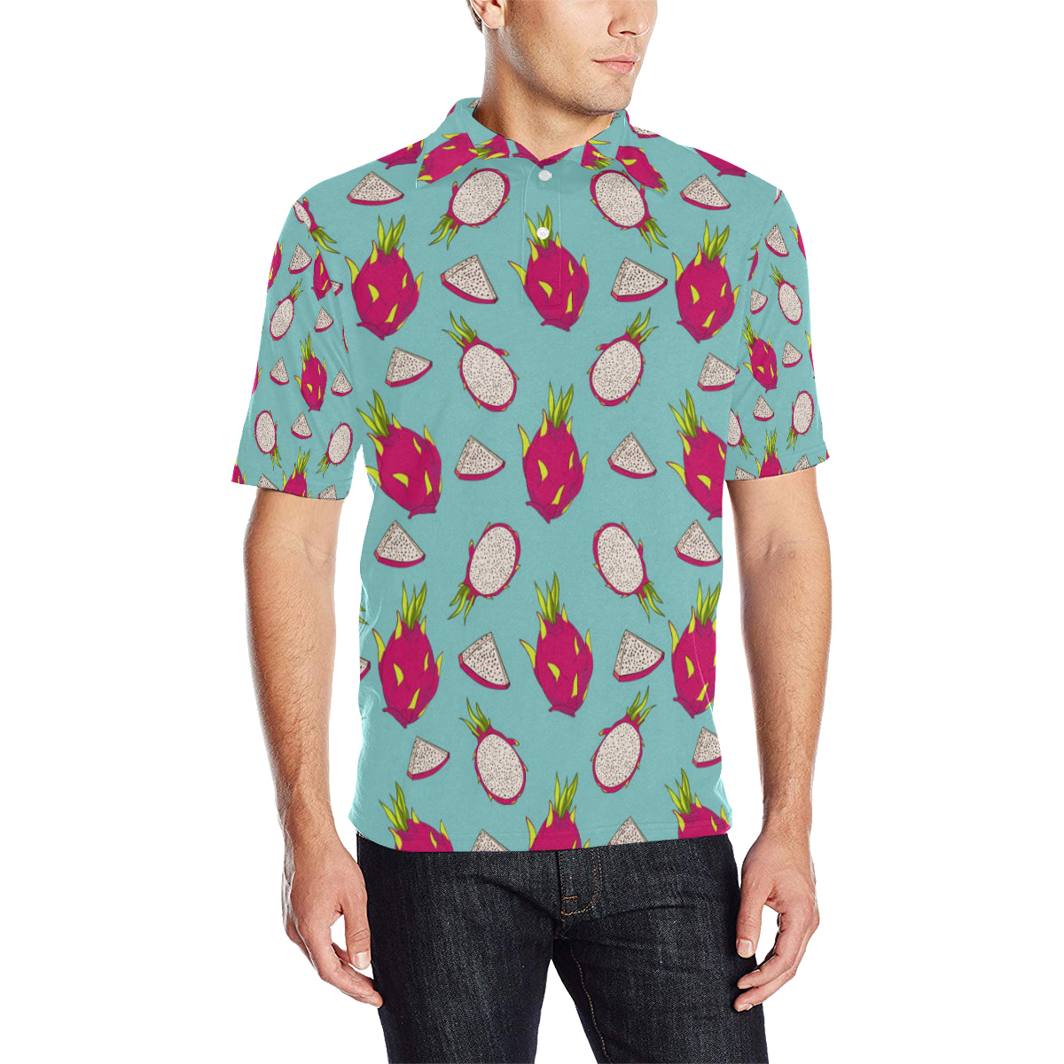 Dragonfruit Pattern Print Design DF01 Men Polo Shirt