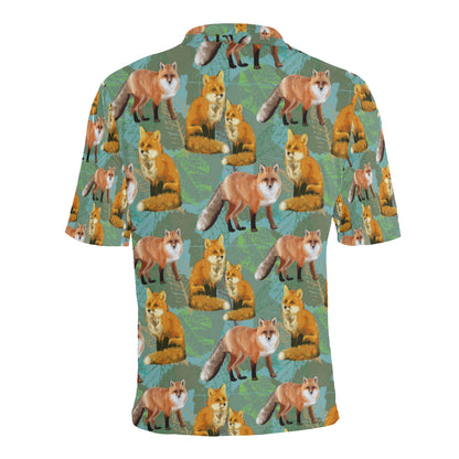 Fox Autumn leaves Themed Men Polo Shirt