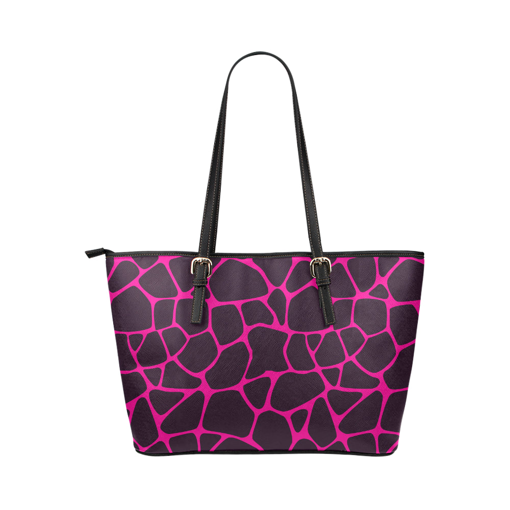 Giraffe Pink Background Texture Print Leather Tote Bag