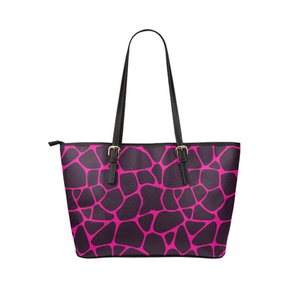 Giraffe Pink Background Texture Print Leather Tote Bag