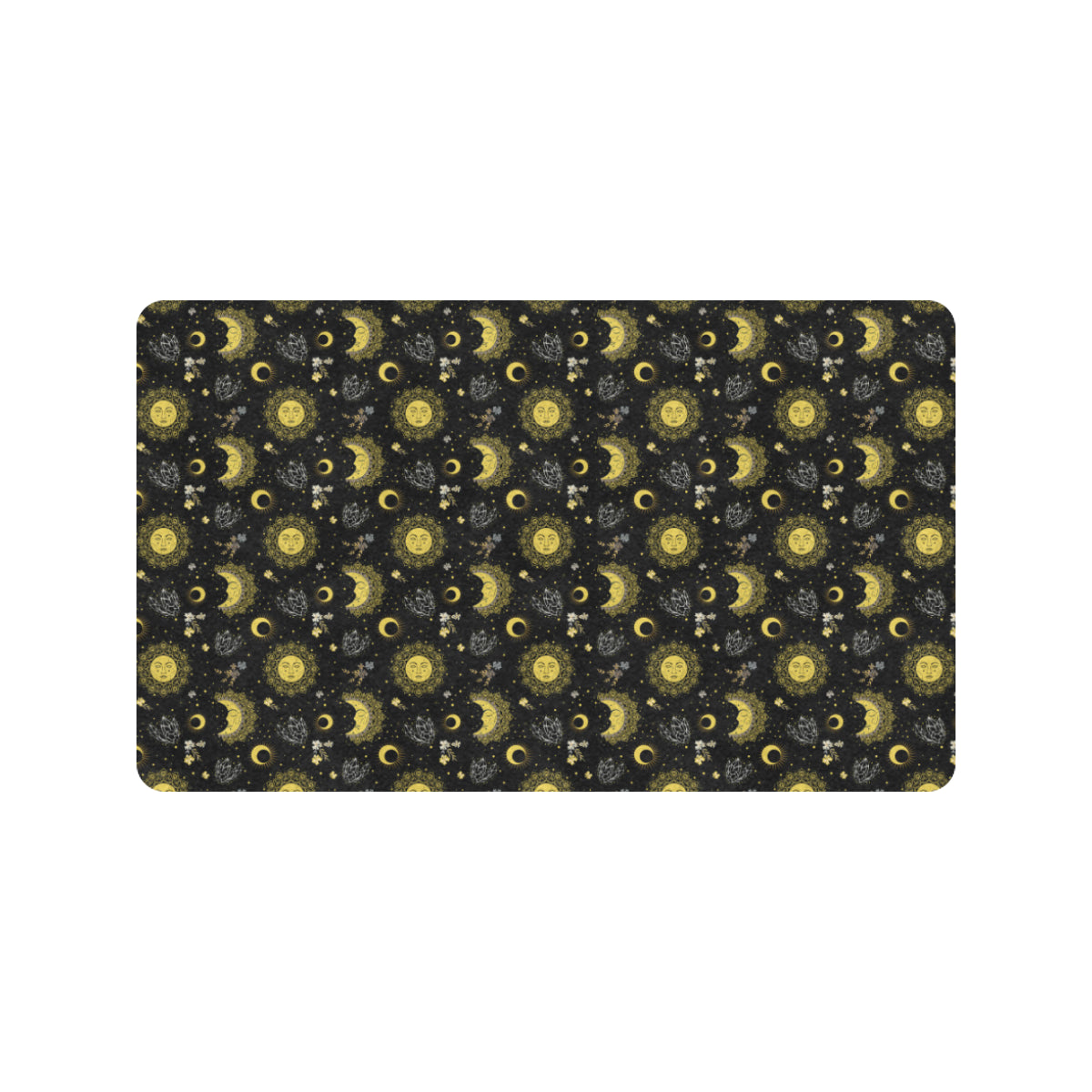 Sun Moon Golden Design Themed Print Rubber Doormat