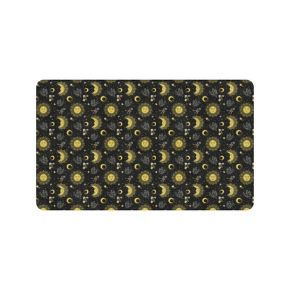 Sun Moon Golden Design Themed Print Rubber Doormat