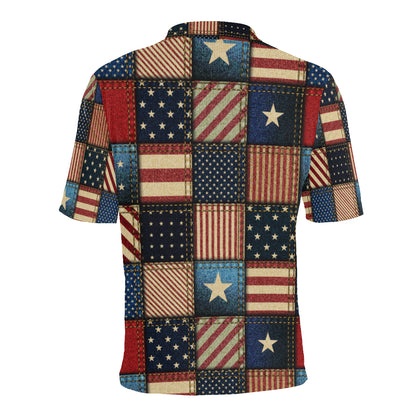 American flag Patchwork Design Men Polo Shirt