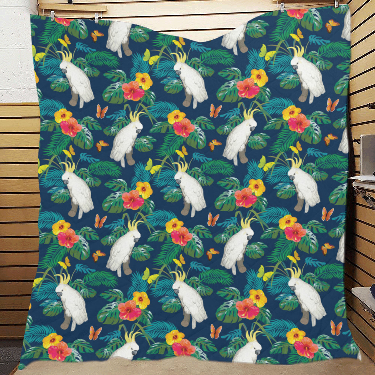 Cockatoo Tropical Pattern Print Design 02 Premium Quilt