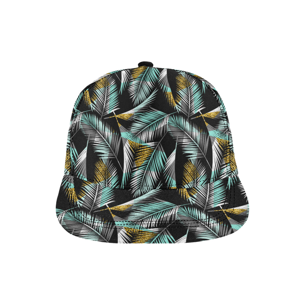 Gold Glitter Cyan Tropical Palm Leaves Snapback Cap