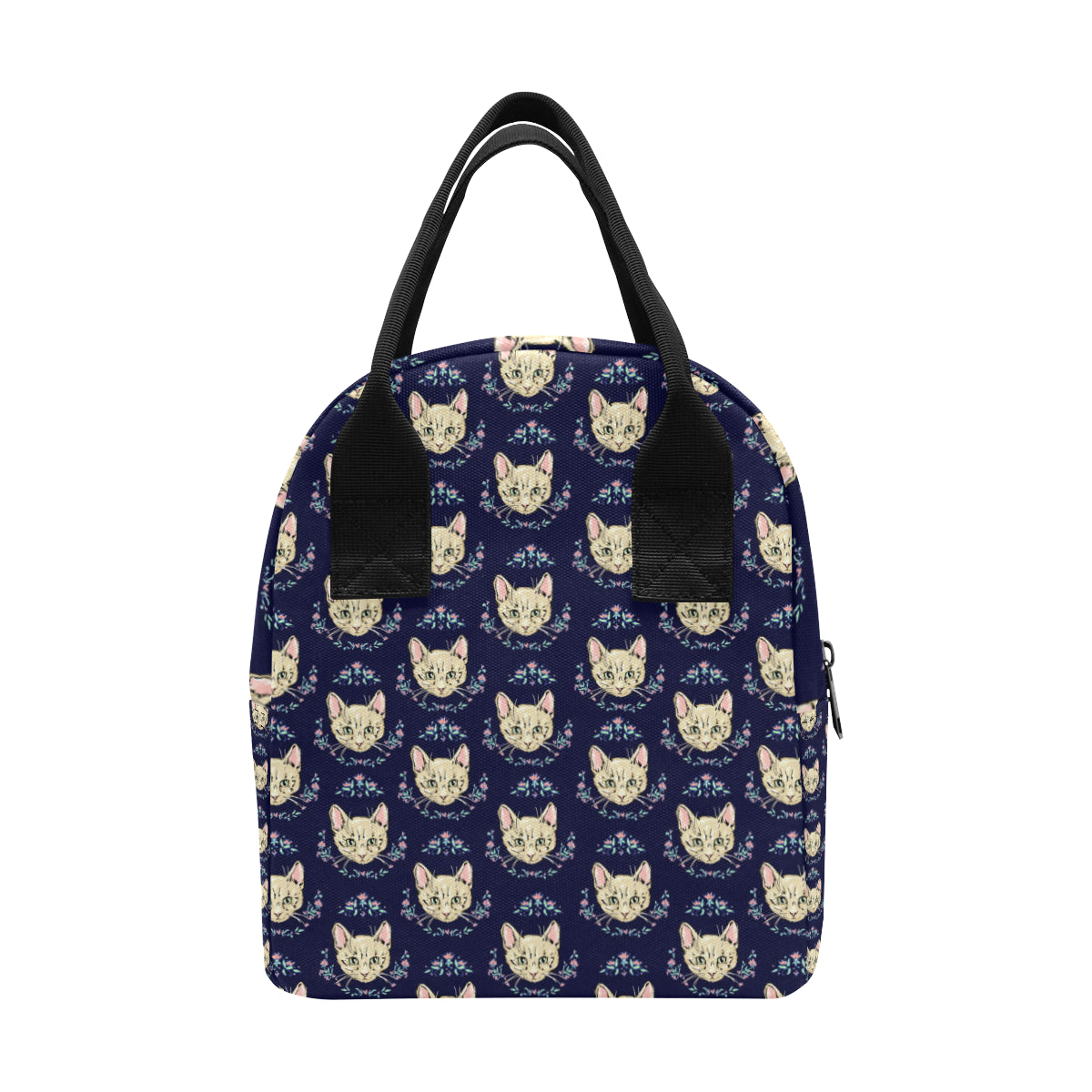 Cat Head with flower Print Pattern Insulated Lunch Bag