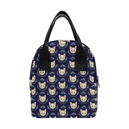 Cat Head with flower Print Pattern Insulated Lunch Bag