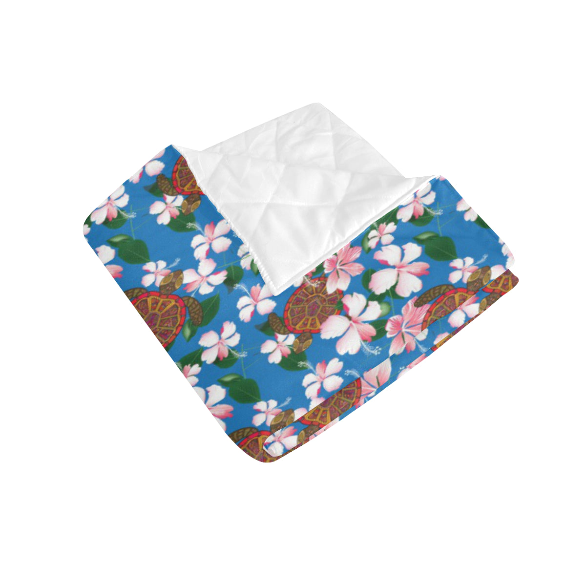 Sea Turtle Pink Hibiscus Hawaiian Print Premium Quilt