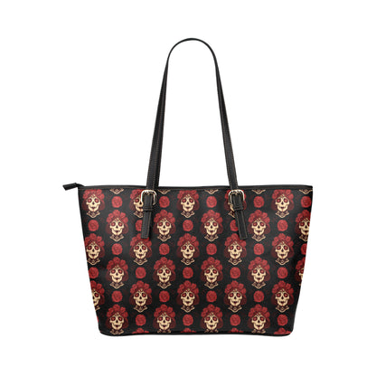 Day of the Dead Skull Girl Pattern Leather Tote Bag