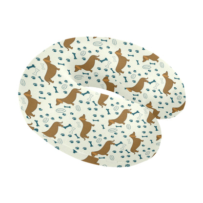 Dachshund Pattern Print Design 01 U-Shaped Travel Neck Pillow