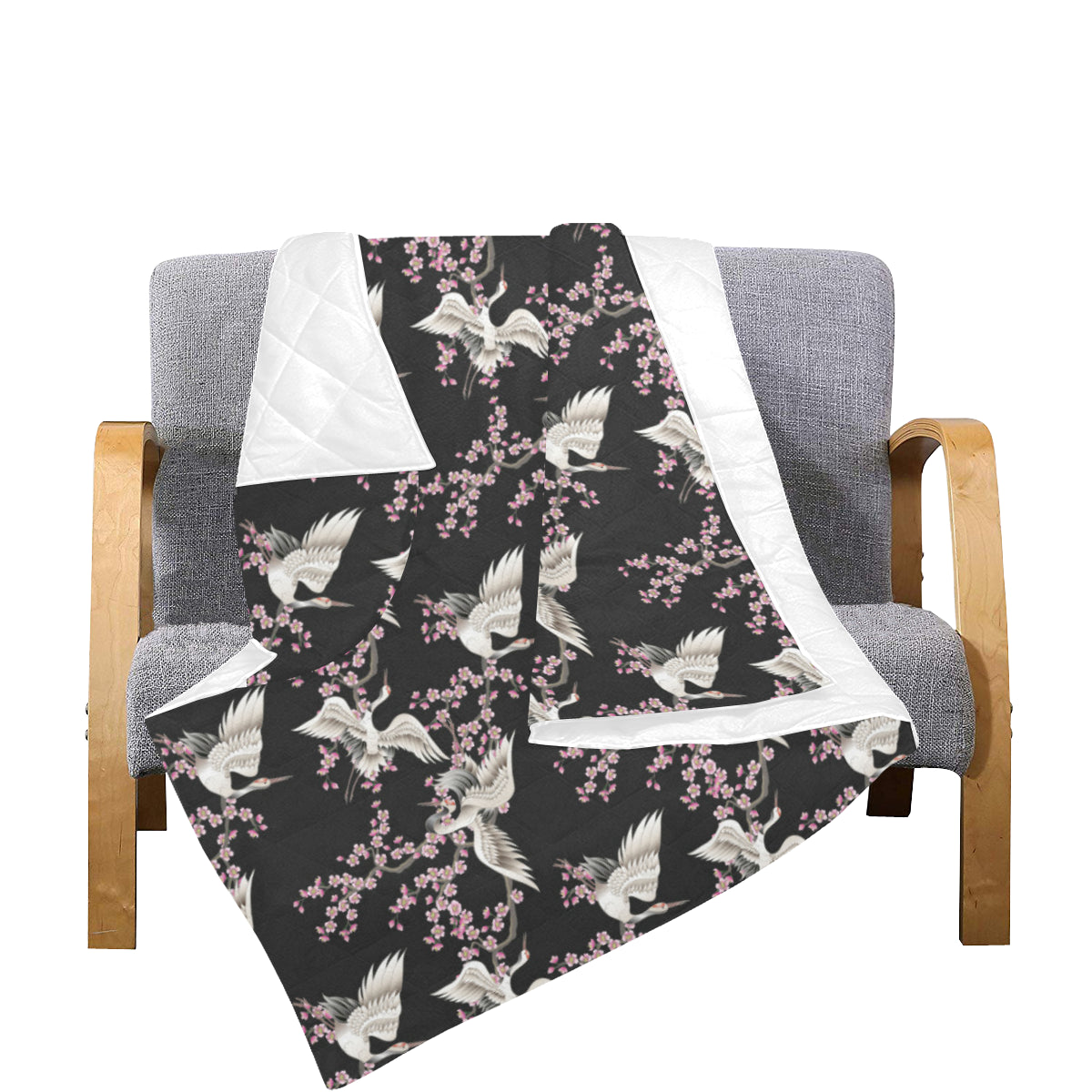 Crane Pattern Print Design 01 Premium Quilt