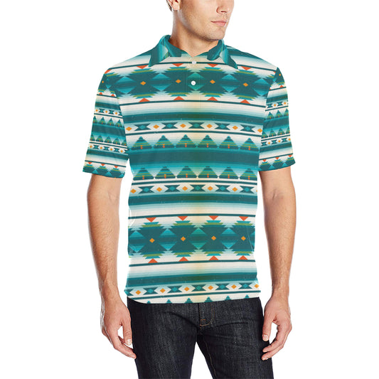 Blue Tribal Aztec Men Polo Shirt