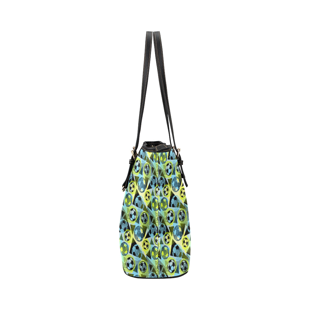 Soccer Ball Themed Print Design Leather Tote Bag