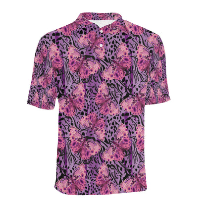 Purple Butterfly Leopard Men Polo Shirt