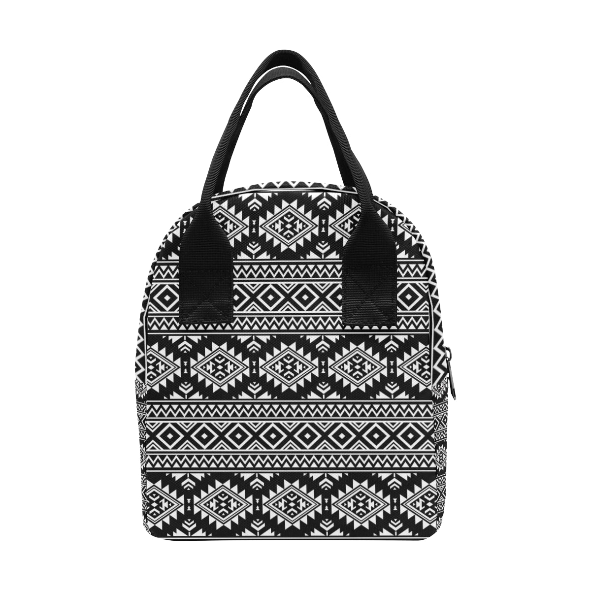 Aztec Black White Print Pattern Insulated Lunch Bag