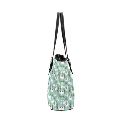 Llama with Cactus Themed Print Leather Tote Bag