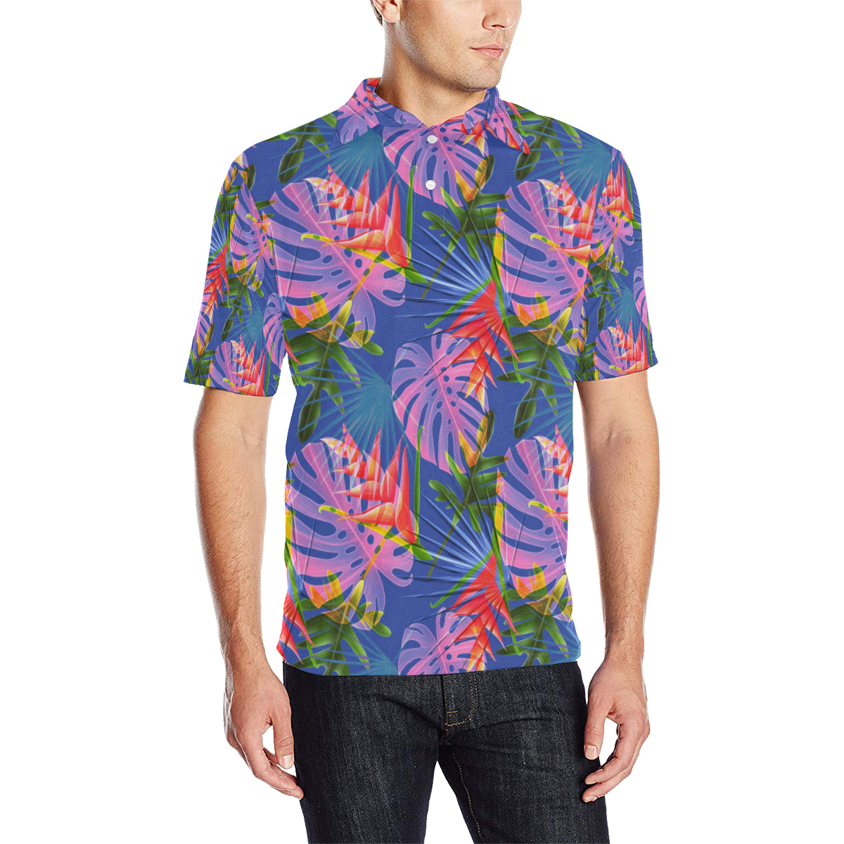 Tropical Flower Pattern Print Design TF025 Men Polo Shirt