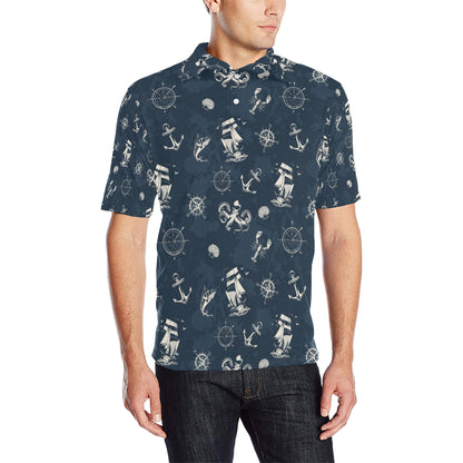 Nautical Sea Themed Print Men Polo Shirt