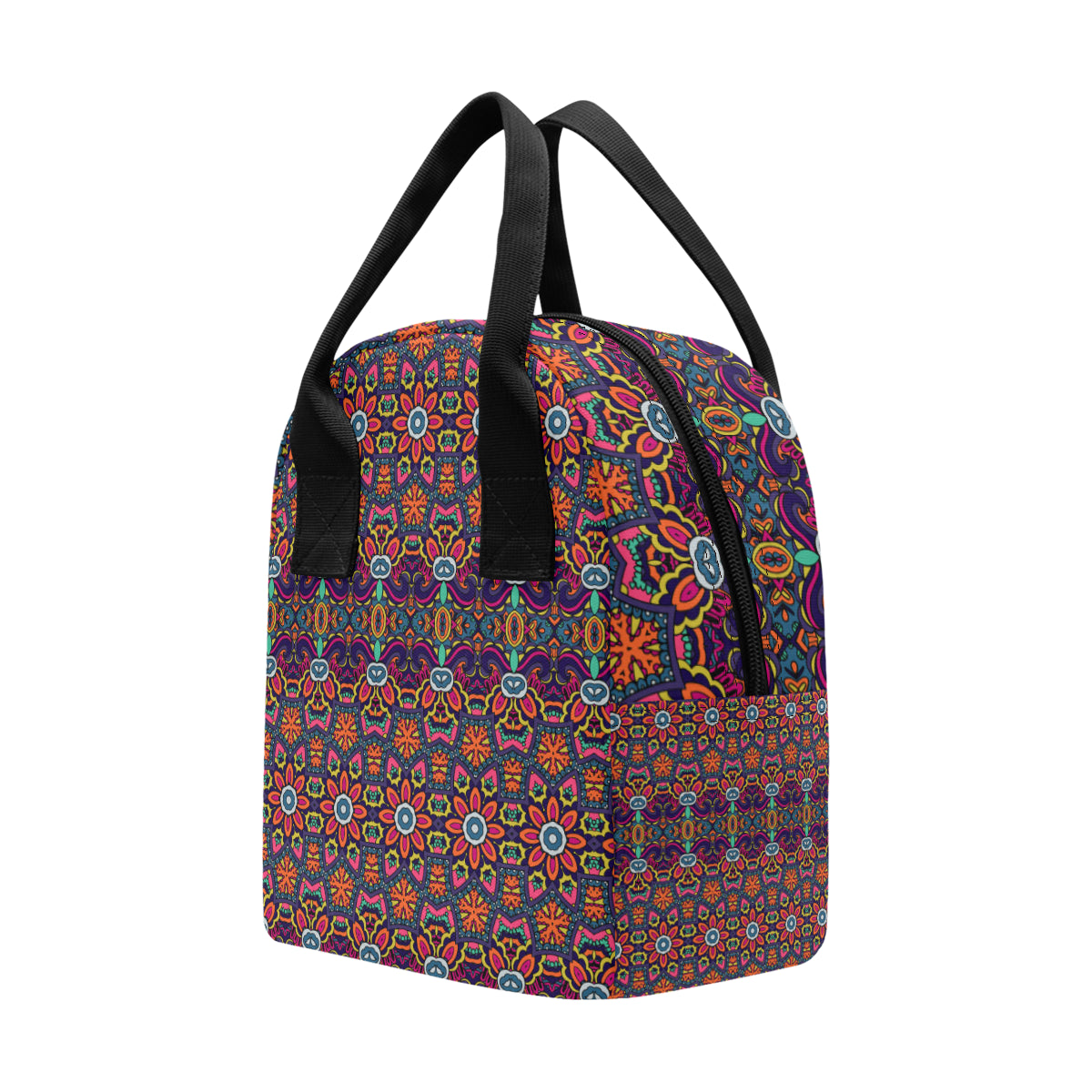 Ethnic Flower Style Print Pattern Insulated Lunch Bag
