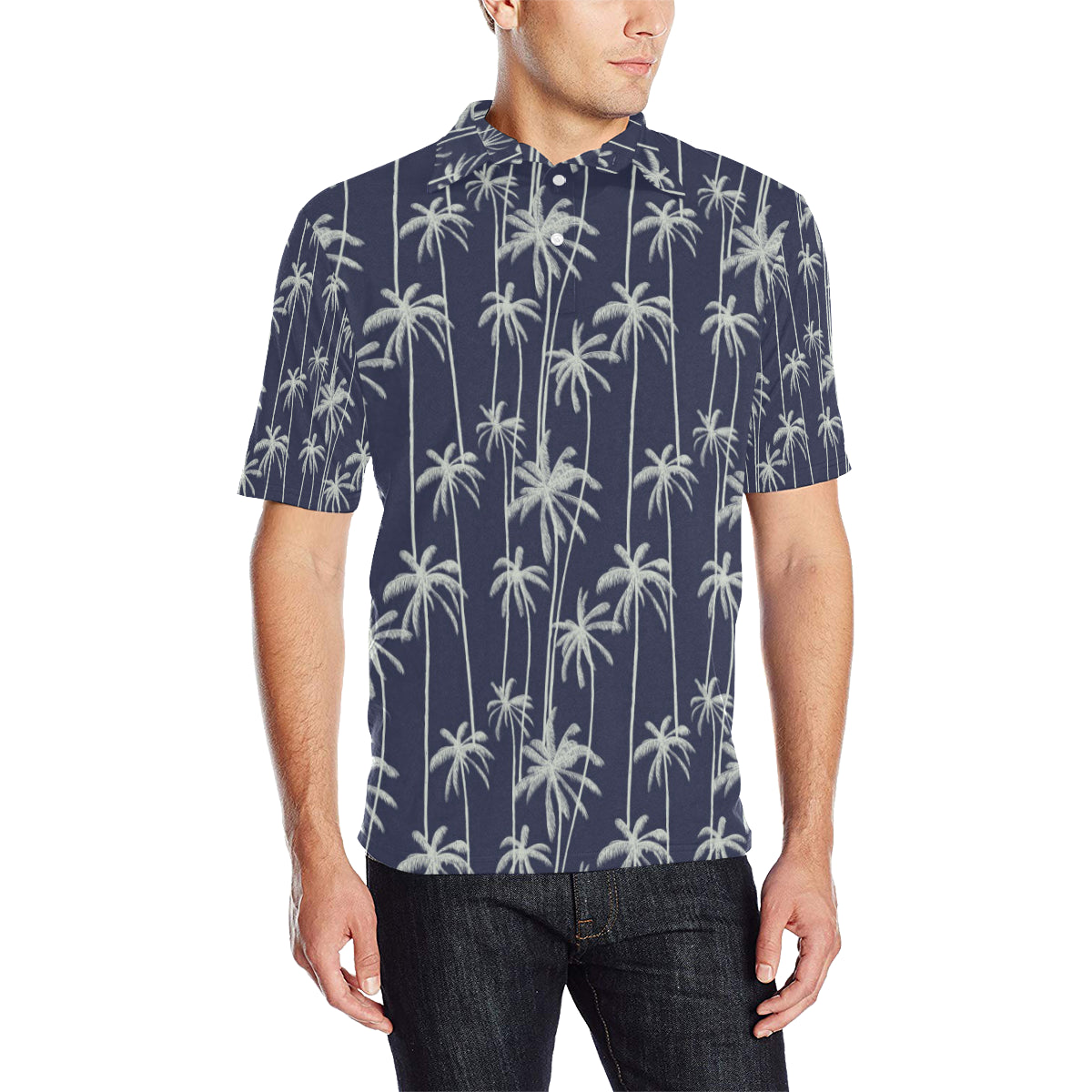 Palm Tree Pattern Print Design PT06 Men Polo Shirt