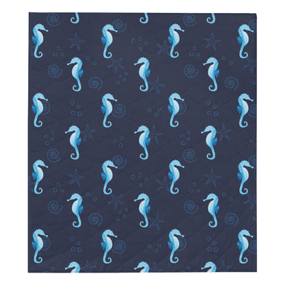 SeaHorse Blue neon Pattern Print Design 03 Premium Quilt