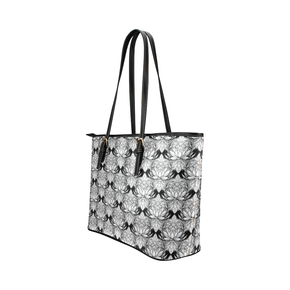 Lotus Mandala Print Pattern Leather Tote Bag