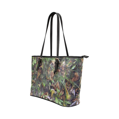 Camouflage Realistic Tree Print Leather Tote Bag
