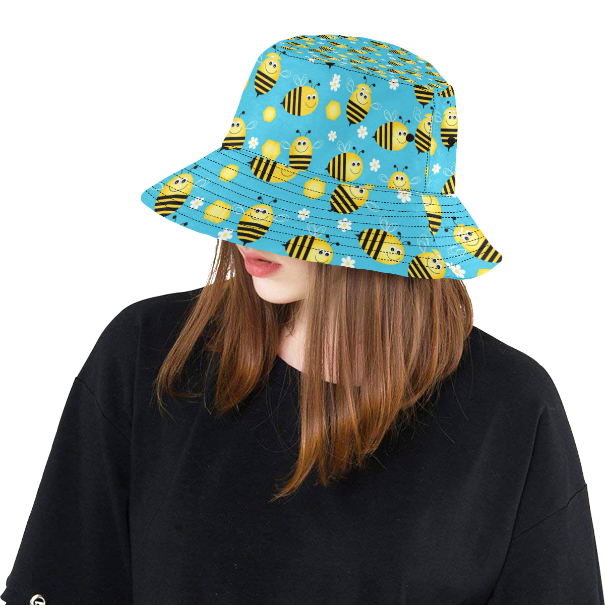 Bee Pattern Print Design BEE06 Unisex Bucket Hat