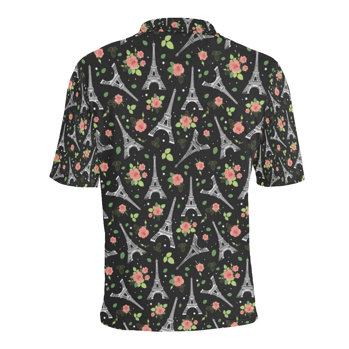 Eiffel Tower Rose Print Men Polo Shirt