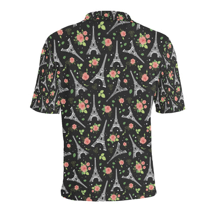 Eiffel Tower Rose Print Men Polo Shirt