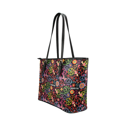 Peace Sign Colorful Design Print Leather Tote Bag