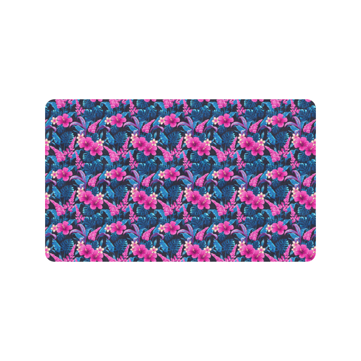Tropical Folower Pink Themed Print Rubber Doormat