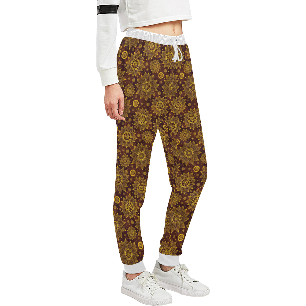 Gold Sunflower Hand Drawn Print Unisex Sweatpants