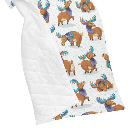 Moose Cute Pattern Print Design 01 Premium Quilt