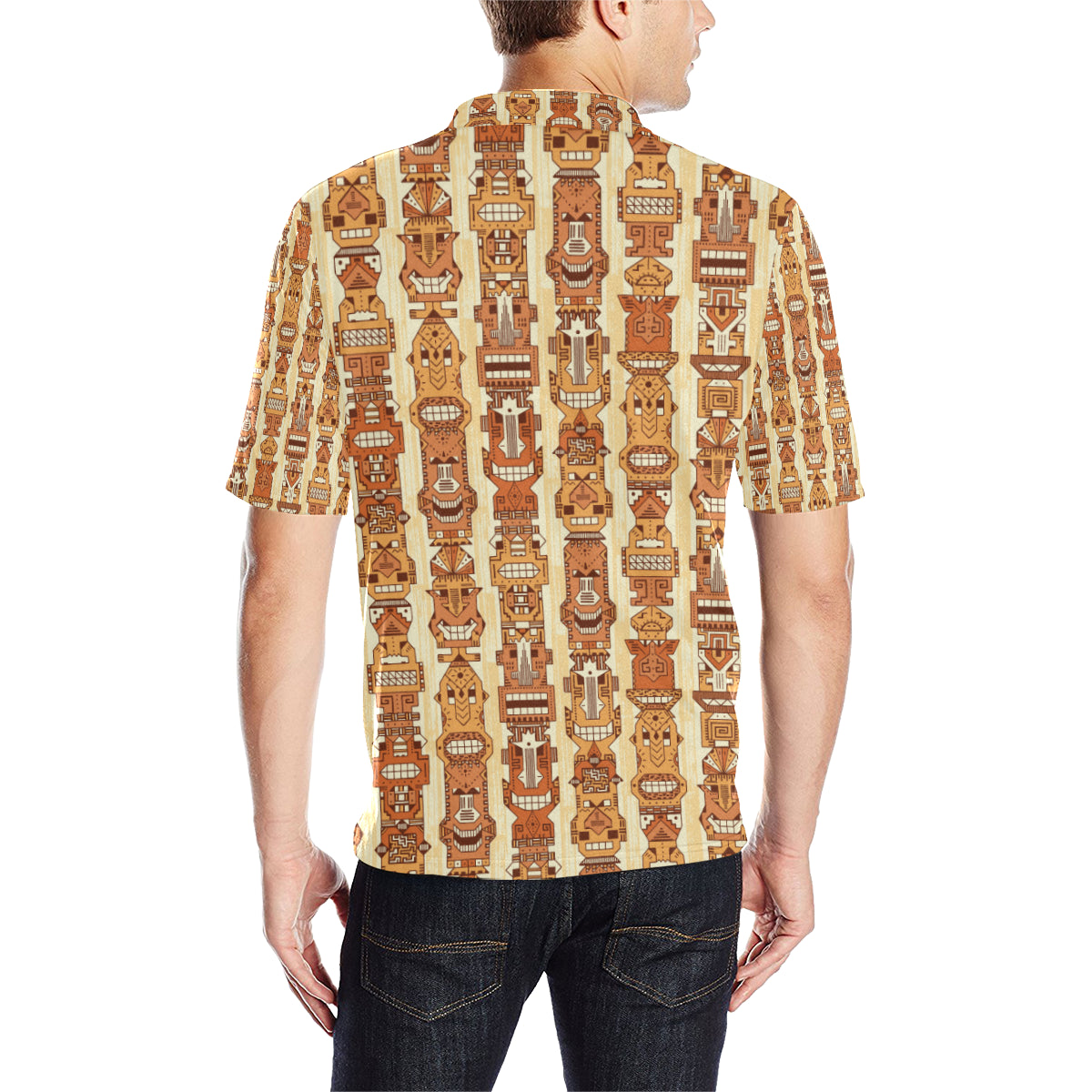 Tiki Orange Vertical Pattern Men Polo Shirt