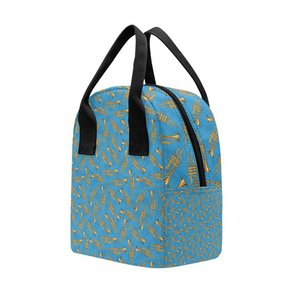 Trumpet Golden Pattern Themed Print Insulated Lunch Bag