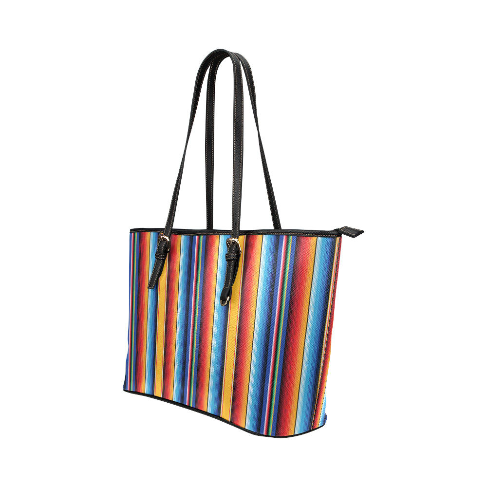 Mexican Blanket Stripe Print Pattern Leather Tote Bag