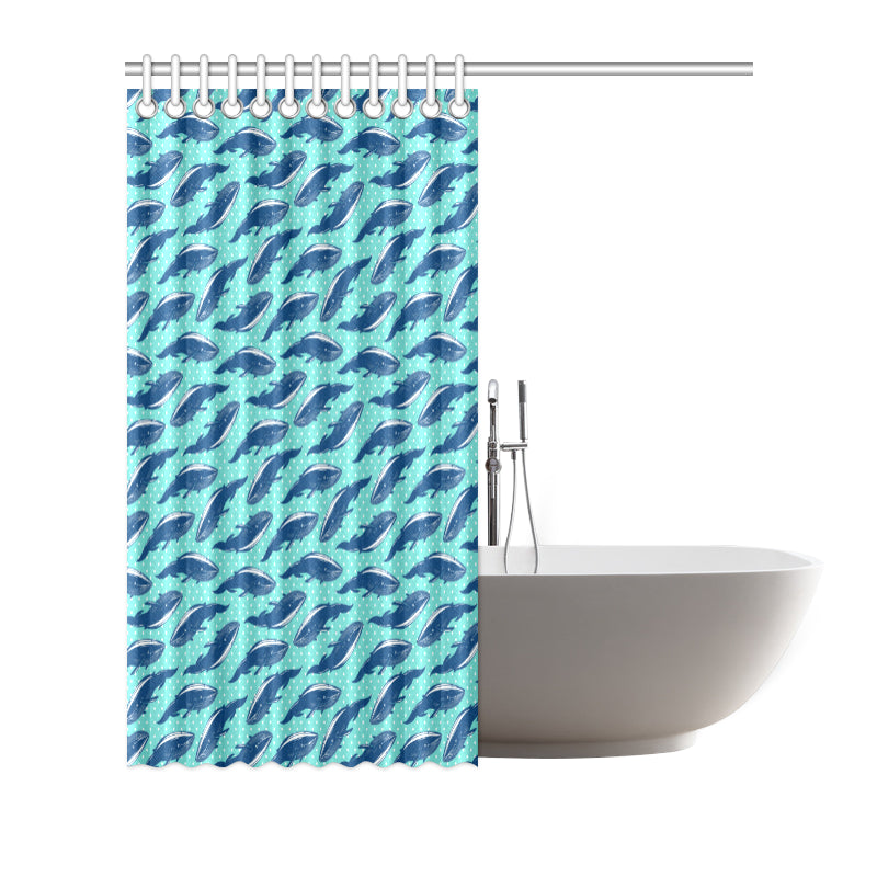 Whale Polka Dot Design Themed Print Shower Curtain